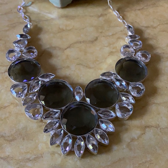 Vintage 925 smoke and white quart necklace